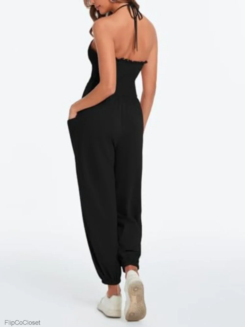 Women's Sexy Halter Jumpsuit Deep V Neck Casual Summer Romper Sleeveless
